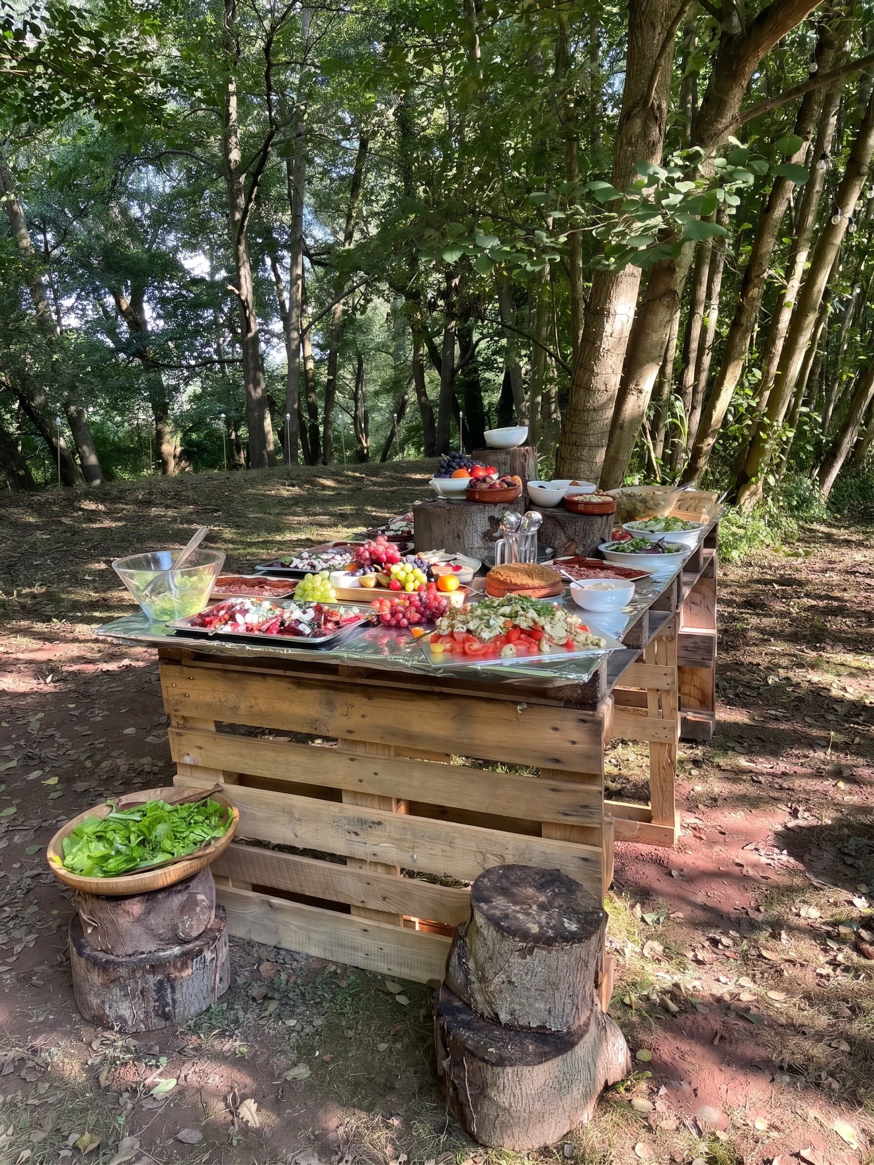 The banquet table in the woodland clearing at Ruthlin